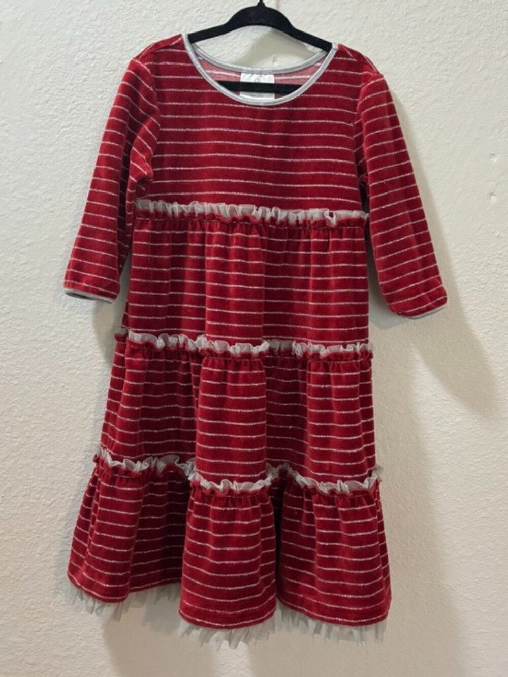 Hanna Andersson Red Striped Tiered Holiday Sparkle Dress Size 5 (110 cm)